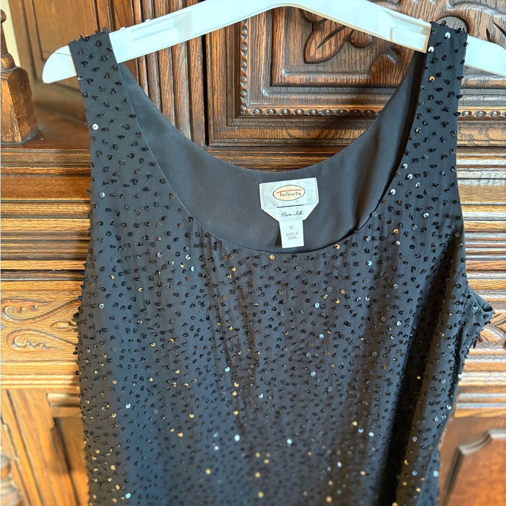 Talbots Black Silk Top with Sequin Accents—12